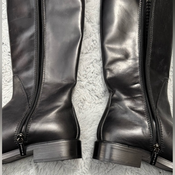 Aquatalia Size 7 Italian Leather Tall Riding Boots In Black Side Zip Equestrian - Picture 11 of 15